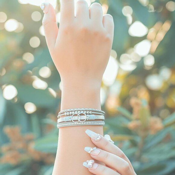 Layered Leather Cuff Bracelet with Magnetic Clasp - Meaningful Infinity Design - Picture 3 of 6